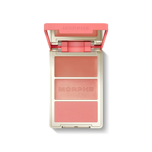 Morphe Cheek Thrills Multi-Finish Face Trio Beach Bonfire - Coral Peach Blush Trio with Satin Cream, Luminous Balm, and Velvet Powder