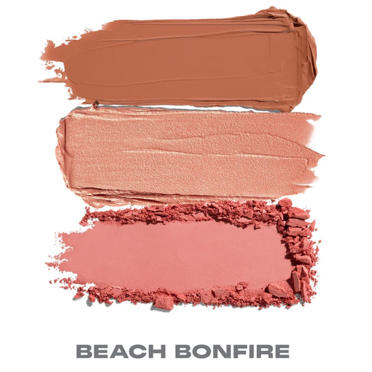 Morphe Cheek Thrills Multi-Finish Face Trio Beach Bonfire - Coral Peach Blush Trio with Satin Cream, Luminous Balm, and Velvet Powder