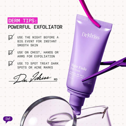 Dr. Idriss Major Fade Dark Spot AHA Face Mask with Glycolic Acid, Panthenol, and Glycerin